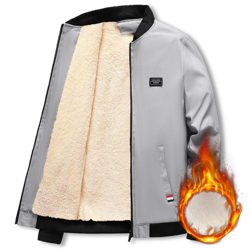 Осень-зима мужские толстые флисовые куртки однотонные модные повседневные пальто классические воротник-стойка уличные сохраняющие тепло пальто