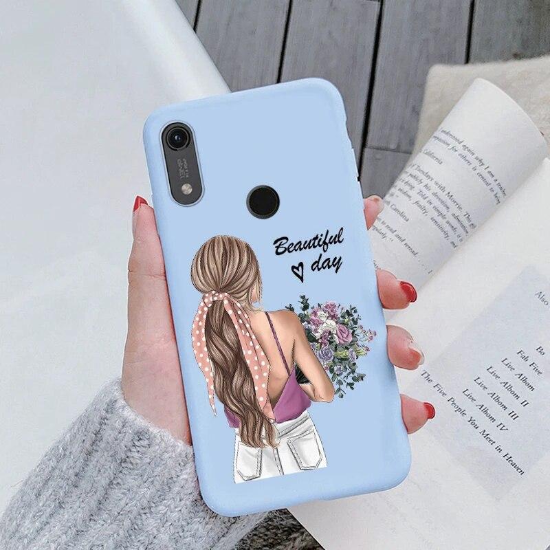 Милый мультяшный чехол для Huawei Y6 2019 с отверстием для пары, синий цветочный столик, мягкий чехол из ТПУ для Huawei Y6 2019, розовый узор, большое сердце, противоударная защитная задняя сумка