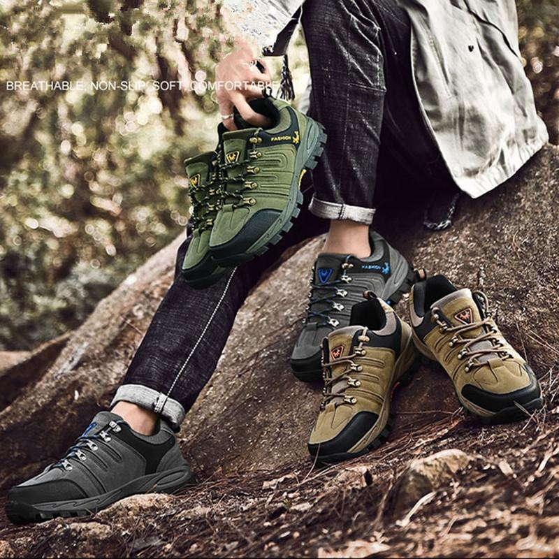 Mens Comfortable Mountain Climbing Shoes Hunting Tactical Bootsnon Slip Waterproof Males Hiking Shoes Nubuck Trekking Sneakers