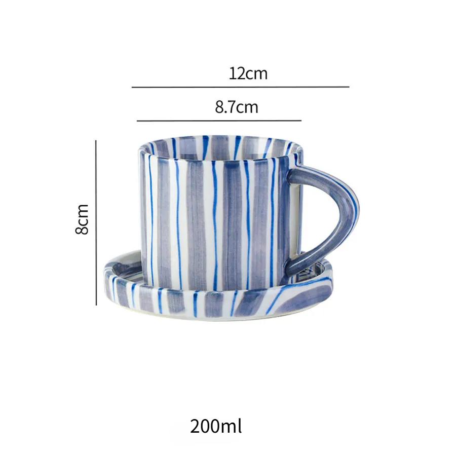 Полосатая антикварная кофейная кружка в минималистском стиле, полосатая нарисованная вручную чашка и тарелка, набор, новая керамическая чашка для молока, послеобеденного чая, кофейная чашка для дома