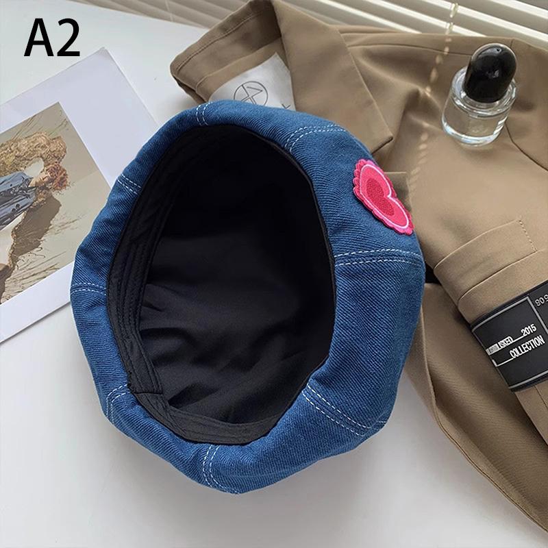 Casual Pink Love Denim Beret Hats Women Spring Summer Shows Face Versatile Retro Painter Cap Japanese Berets Newsboy Caps