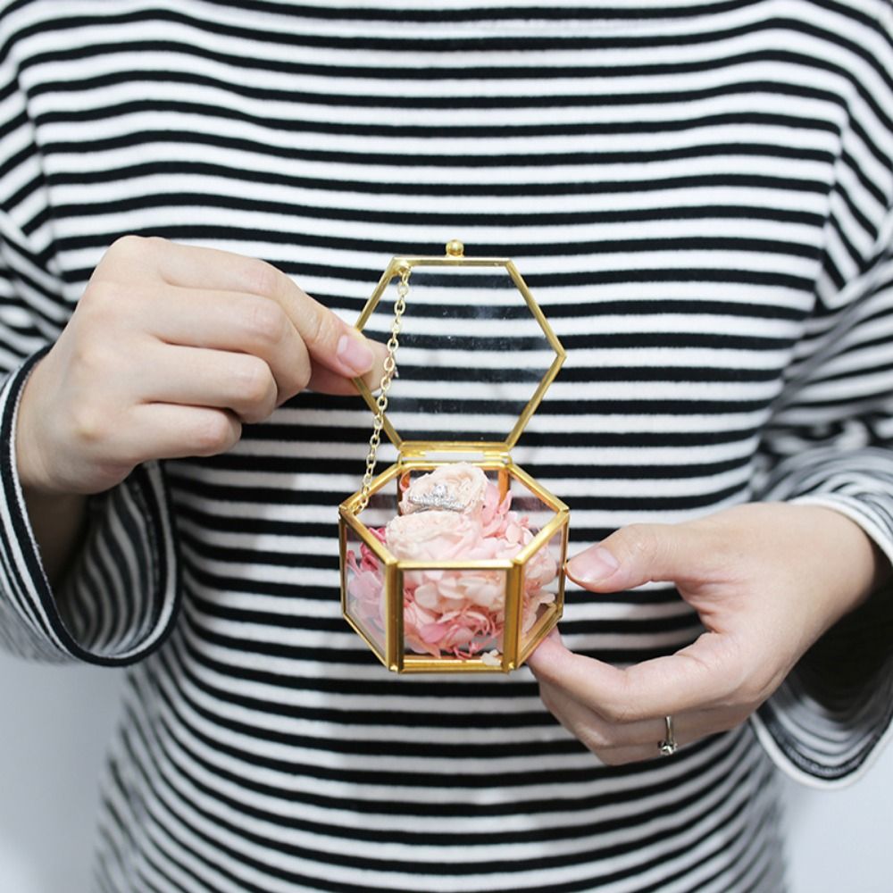 С крышкой, геометрическая шкатулка для ювелирных изделий, легкая, роскошная шестиугольная шкатулка для сережек ко Дню святого Валентина