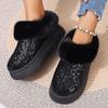 Faux Fur Snow Boots Woman 2024 Fashion Sequined Cloth Warm Winter Boots Women Non-Slip Thicken Plush Ankle Botas Plus Size 44