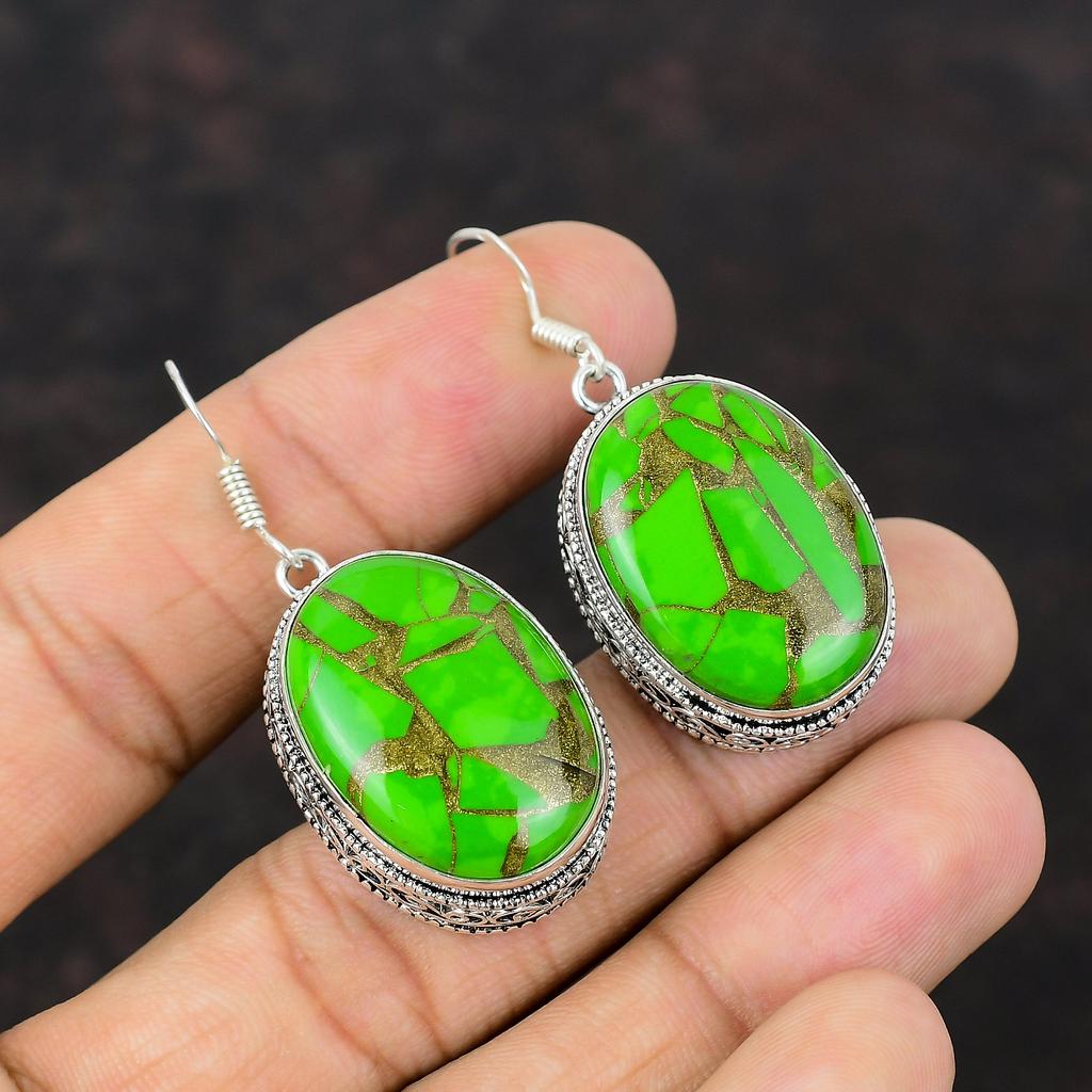 Медно-зеленые бирюзовые серьги, серьги из стерлингового серебра 925 пробы, винтажные ювелирные изделия, серьги с драгоценными камнями, подарок для матери, серьги ручной работы с уникальным дизайном