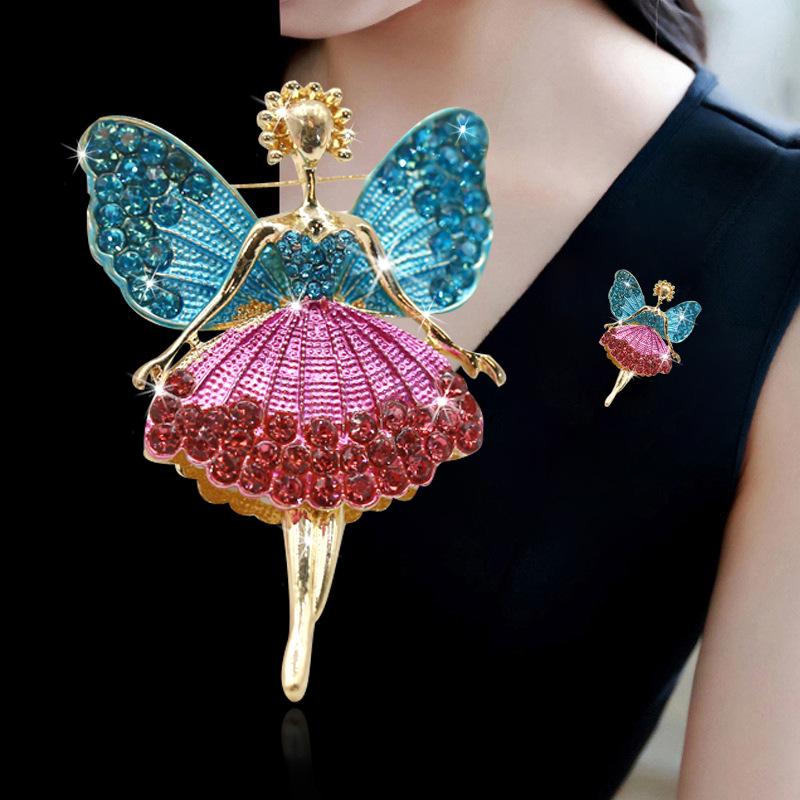 Korean Style Cute Rhinestone Angel Girl Brooch for Women's Sweater or Coat