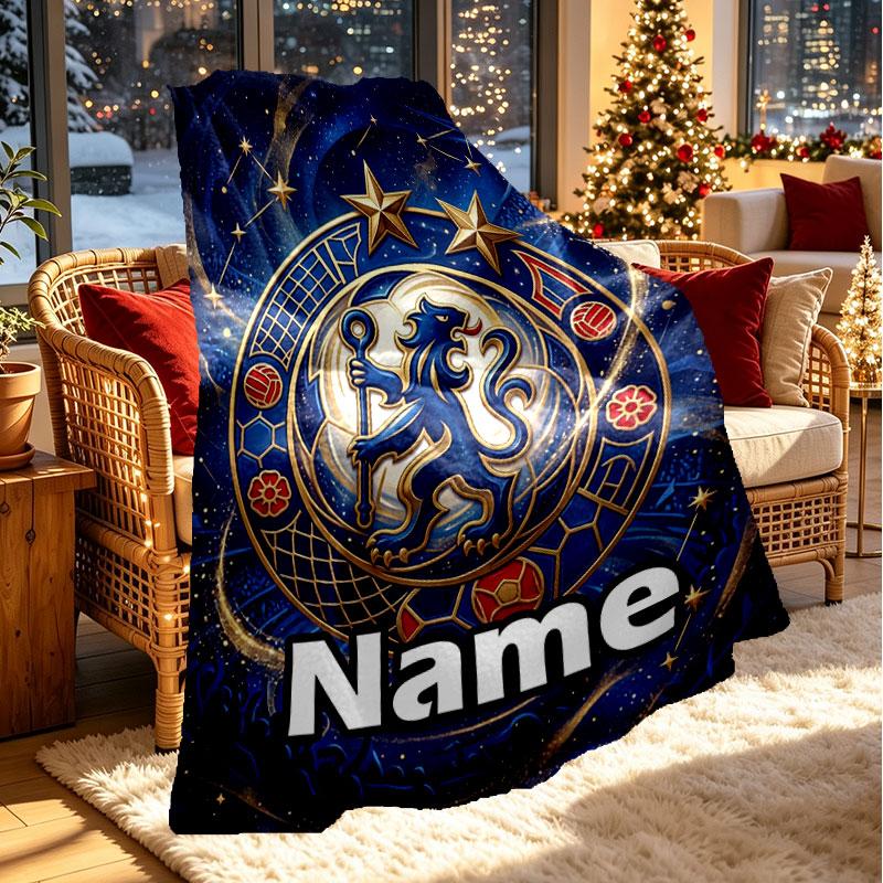 Custom Name Personalized Chelsea Football Club Print Blanket, Home Decor, Bedroom, Sofa, Camping, Couch, Gifts for Birthday Christmas