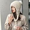 Plush Hat Solid Color Warm Knitted Hat Double Layer with Fluffy Ball Knitted Hat Cute Hanging Ball Outdoor Hat Winter