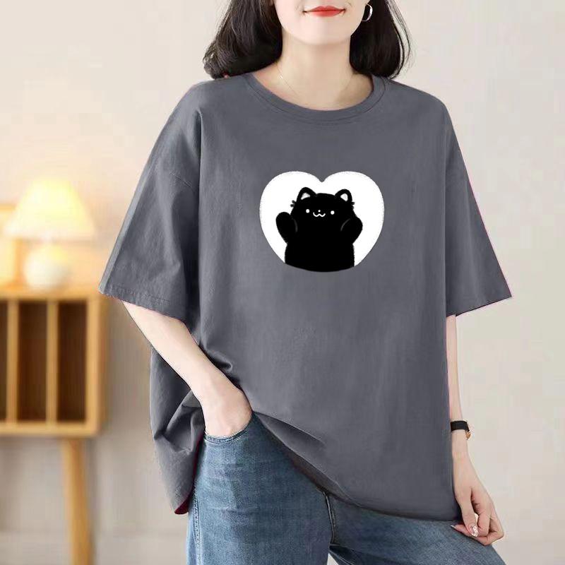 Женская летняя популярная футболка с короткими рукавами из хлопка, дышащая, свободная футболка с принтом, повседневная