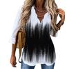 European American Women Summer Long Sleeve Printed Shirt with Wave Collar