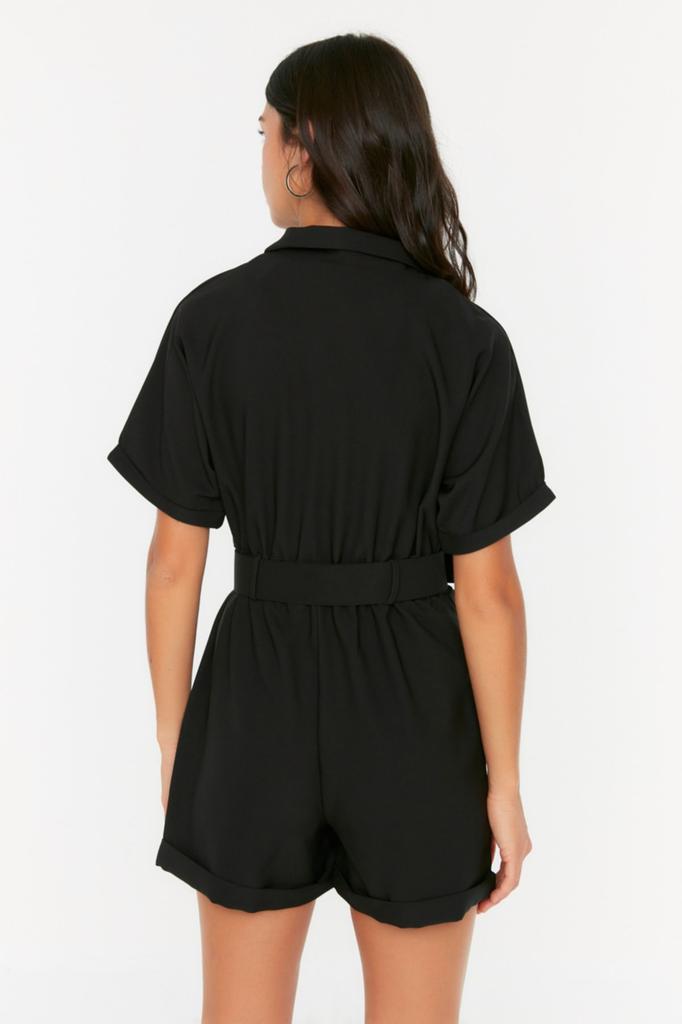 Женский модный новый комбинезон с каменным поясом и изогнутым воротником, мини-тканый комбинезон