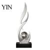 Smooth Curve Art Ornament Abstract Decorative Sculpture with Clear Crystal Ball, Modern Flowing Tabletop Decor Statue for Wine Cabinet Home