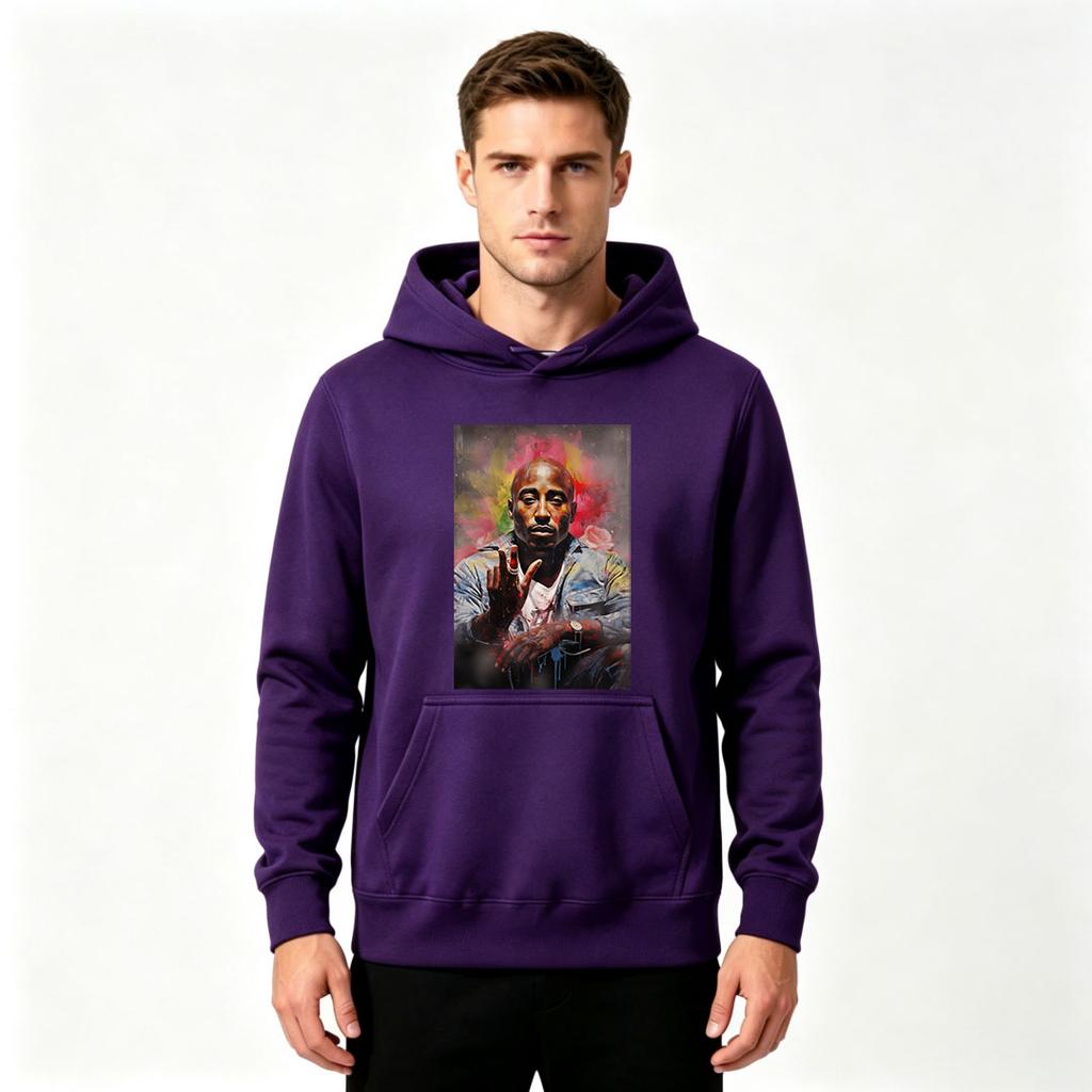 Men's Hip Hop Rapper Portrait Print Pullover Hoodie Casual Long Sleeve Sweatshirt for Daily Wear