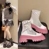 Fashion 2024 New  Hollow Fashion Boots Women's Summer Thin Mesh Breathable High Heel Thick Heel White Cool Boots Women's Sandals