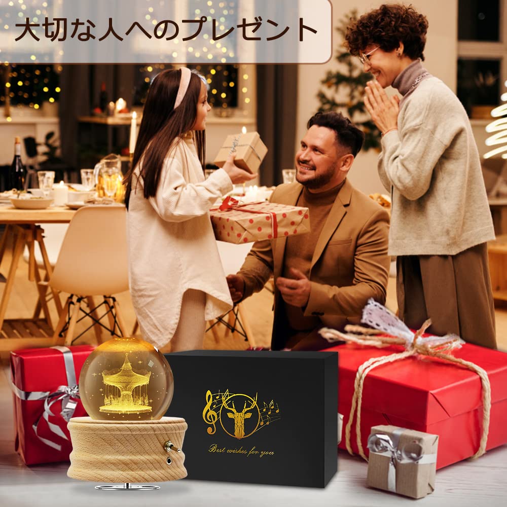 Mozalida Music Box Perfect As a Birthday Christmas Snow Globe Day Moon or for with Ambient Bedside LED USB and Projection Handmade Wooden Interior