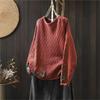 Vintage Applique Cotton Cable Knit Sweater Women Round Neck Loose Slouchy Pullover Casual Top