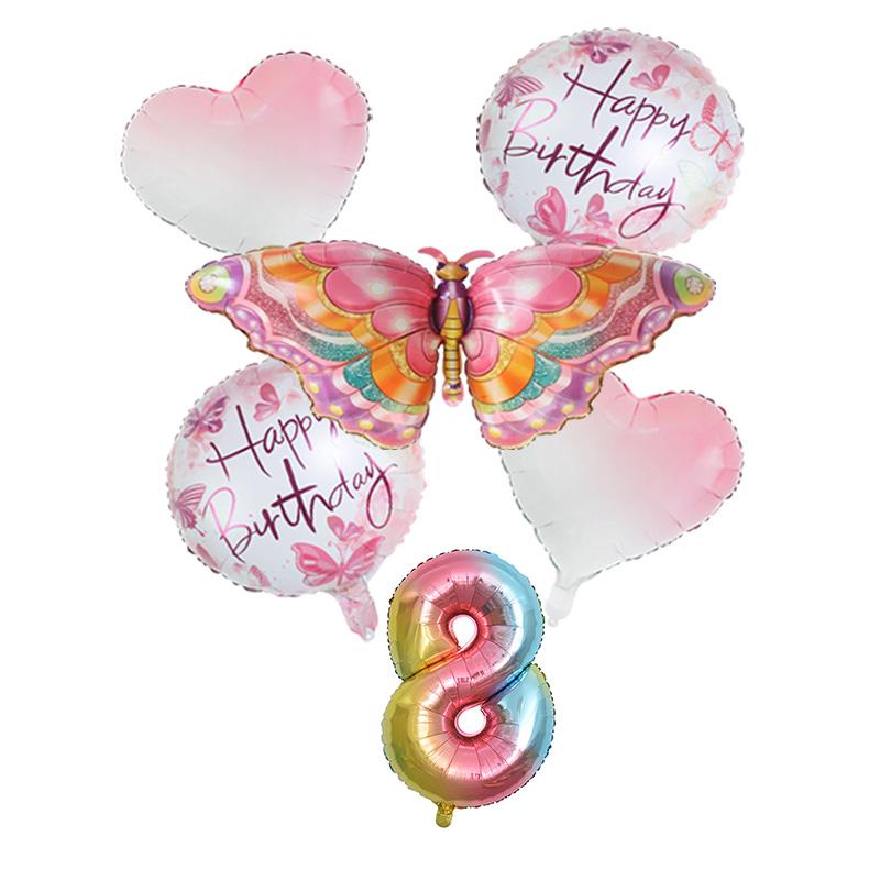 6 шт. набор из фольгированных воздушных шаров в виде бабочек, розовые, синие, разноцветные бабочки, 32-дюймовые воздушные шары с цифрами, товары для декора вечеринки по случаю дня рождения ребенка