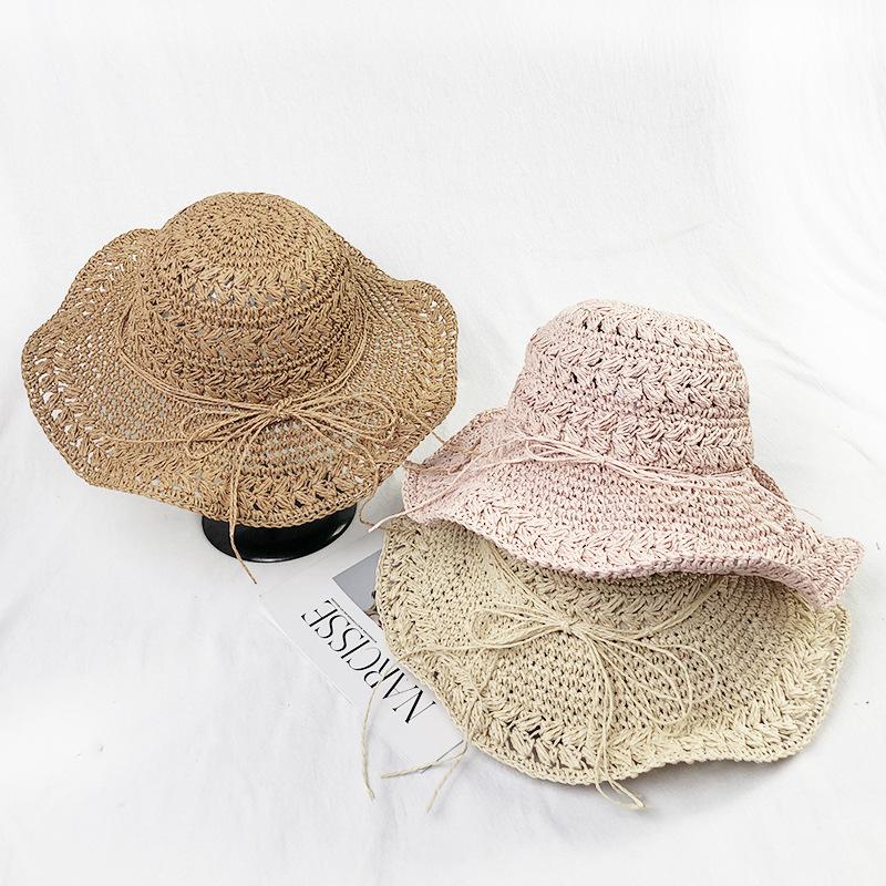 Соломенная шляпа ручной работы Dongdaemun, связанная крючком, солнцезащитная шляпа для женщин, летняя складная шляпа для бассейна, пляжная шляпа для рыбалки