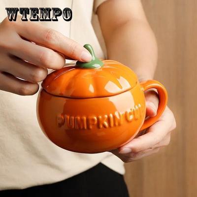Мультяшная милая керамическая чашка в виде тыквы с крышкой, чашка для завтрака, десертная чашка для супа, чашка для овсянки, студенческая чашка для воды, кружка