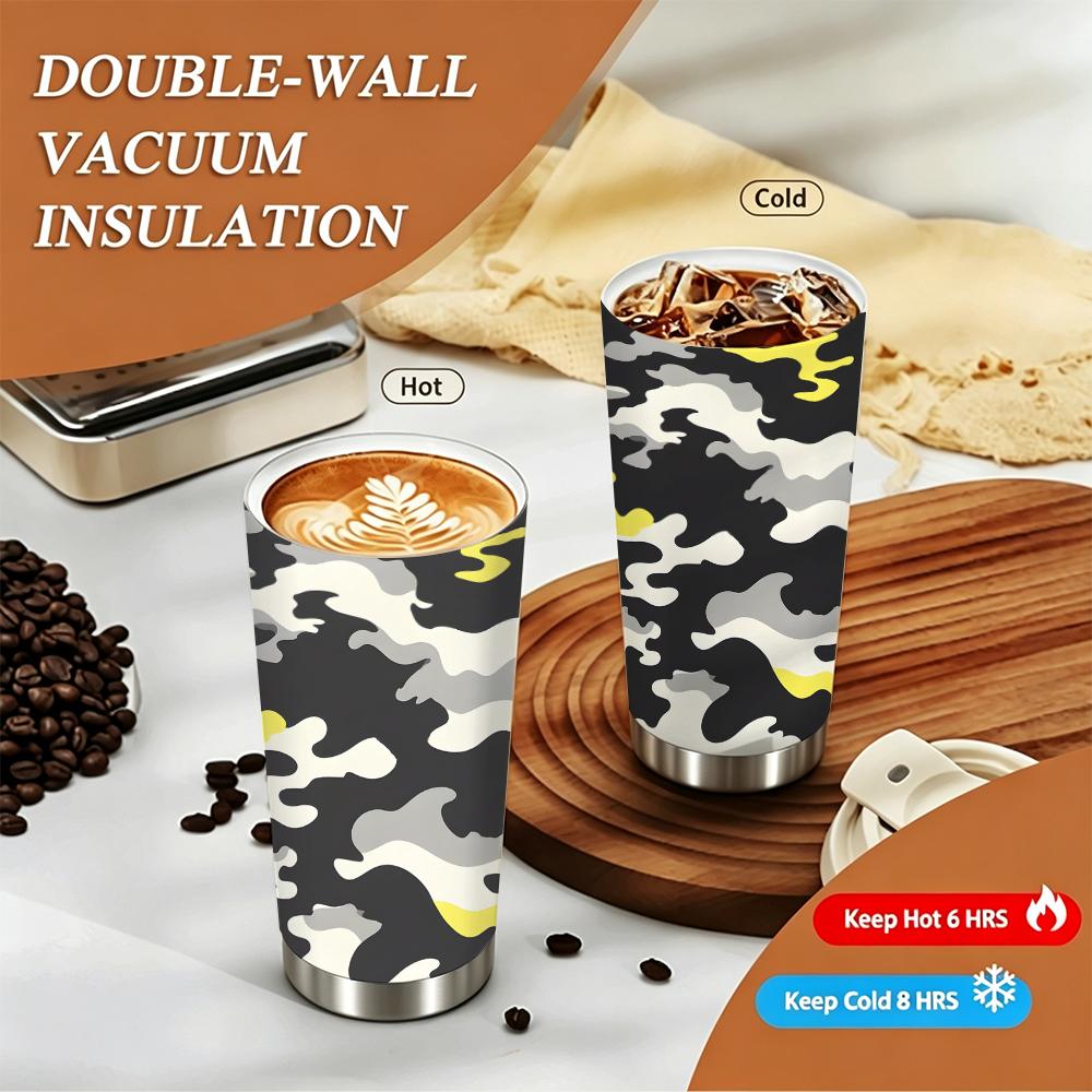 Stylish Camouflage Print Stainless Steel Insulated Coffee Tumbler Vacuum Thermal Cup Leakproof Travel Mug for Commute Office Outdoor Activities