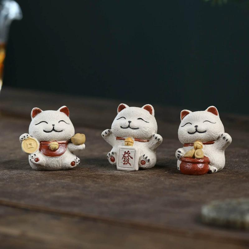 Манеки Неко Кот Удачи Чайный Питомец, Исинская Циша Глина Поднимающаяся Фигурка для Удачи и Богатства, Креативное Украшение для Чаепития