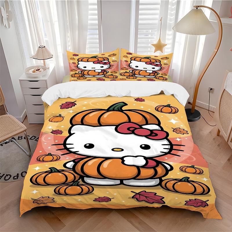 Hello Kitty Pumpkin Patch Print 3Pcs Bedding Setduvet Cover With 2 Bedropillowcase Home Birthday Gift