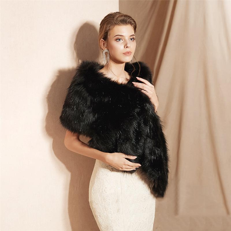 Beige Bridal Shawls Winter Faux Fur Wraps Wedding Party Evening Women's Wrap With Pure Color For Wedding