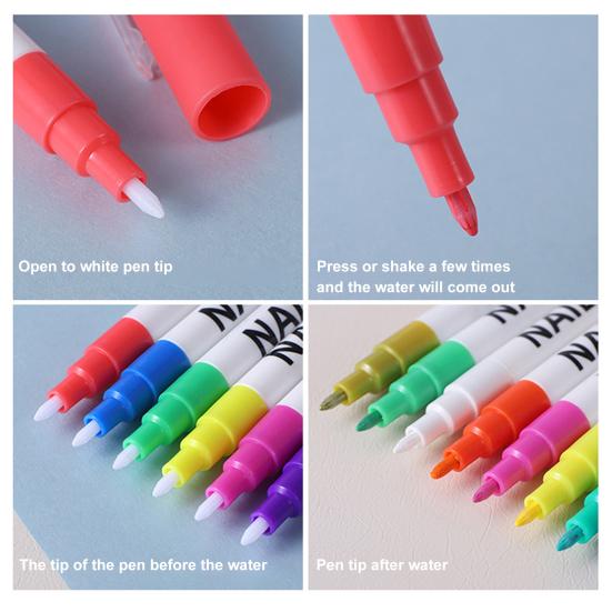 Набор из 12 цветных ручек для нейл-арта своими руками, быстросохнущие акриловые краски, маркеры для быстрых граффити-рисунков, двухсторонние ручки для ногтей