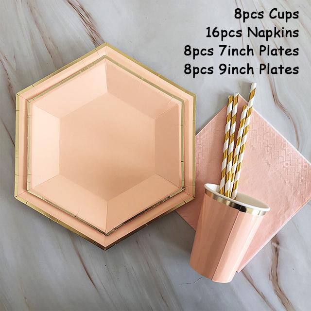 40 шт./лот одноразовая посуда набор золотых вечерние однотонные бумажные стаканчики тарелки день рождения детский душ карнавал свадьба декор принадлежности