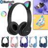 P47M Wireless Headphone Flash Light Cute Cat Ears Fone with Mic Control LED Stereo Music Helmet Phone Bluetooth Headset Gift