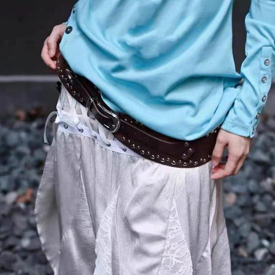 Punk Style Belt Rivet Decor Wide Imitation Leather Waistband Dress Shirt Versatile Waist Belt Fashion Accessory