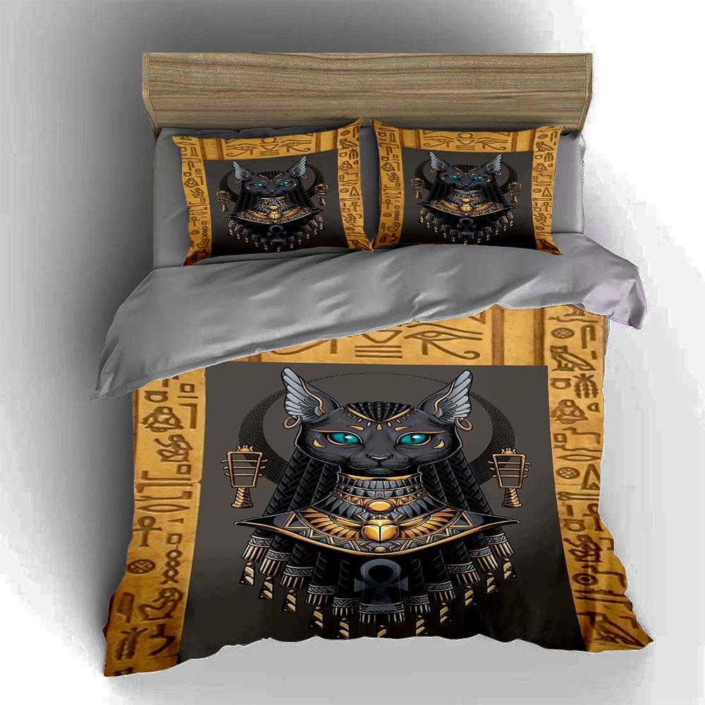 Egyptian-themed cat Bedding Duvet cover sets Duvet covers Pillowcases gifts (1 * Duvet Cover 2 * Pillowcases, without duvet insert)