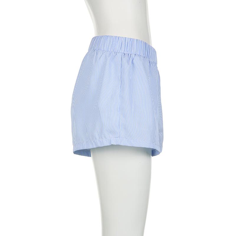 Повседневные шорты с полосатым принтом для женщин, эластичный пояс, модные низы на пуговицах, уличные шикарные базовые свободные шорты Y2K