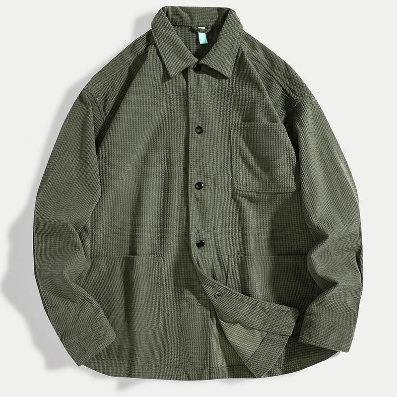 Куртка из вафельной ткани, мужская свободная и универсальная рубашка с длинными рукавами в американском стиле в стиле ретро, модная повседневная куртка