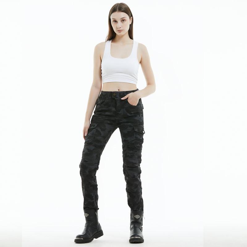 Womens Motorcycle Riding Pants Stretch Protective Camo Cargo Biking