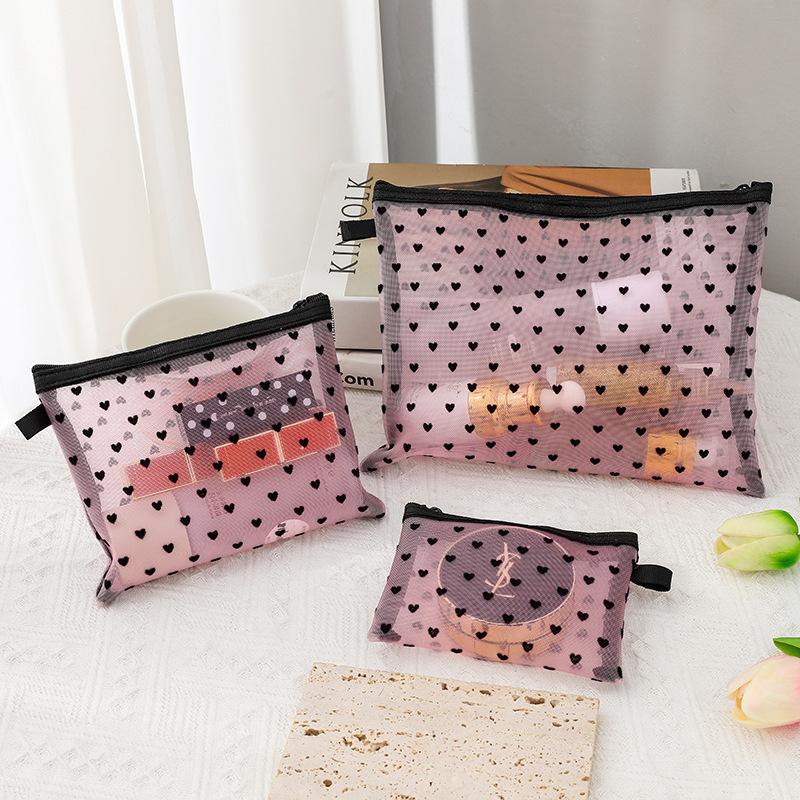 3pcs/set Hot Mini Transparent Heart Makeup Bag Women Portable Lipsticks Cosmetic Storage Pouch Ins Clear Ctue Small Make Up Bag