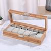 Luxury Bamboo Grain Watch and Jewelry Storage Display Box with Glass Lid