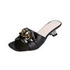 Women Slippers Women's Mules Slides Shoes Female Clear Sandals With Chain Thin Heels Open Toe Outdoor Party Footwear