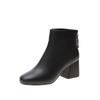New Fashion Leather Ankle Boots Women Thick High Heels Zipper Pointed Toe Autumn Winter Woman Shoes Square Heel 2024