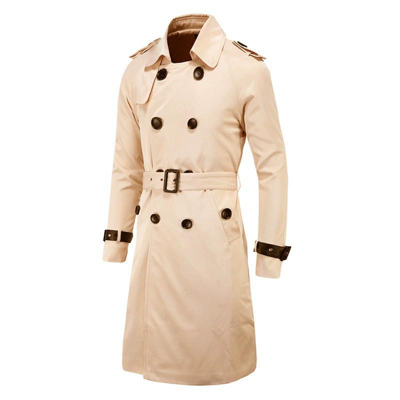 Мужское весенне-осеннее пальто-ветровка, длинные тренчи с поясом, мужское двубортное однотонное пальто