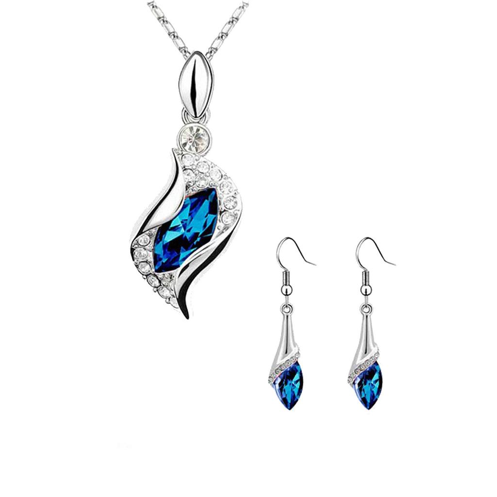 Синий длинный каплевидный австрийский кристалл модные серьги кулон ожерелье