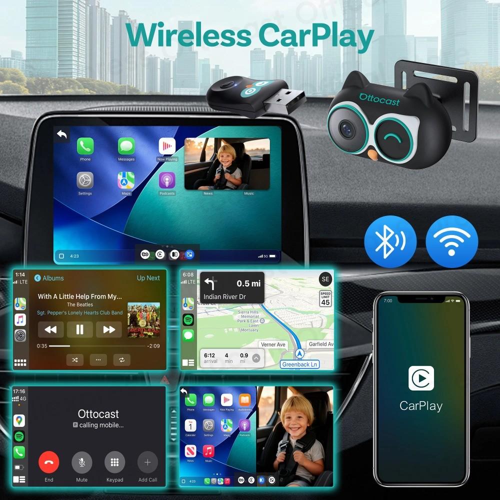 Адаптер Ottocast Cabin Care Проводной к Беспроводному CarPlay Автомобильная HD-камера для Малышей Детей