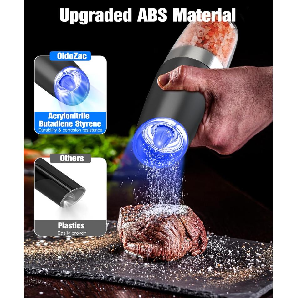 Набор из 1/2 электрических гравитационных мельниц для соли и перца, регулируемая степень помола, питание от батареек со светодиодной подсветкой, управление одной рукой для кухни