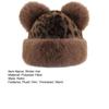 Winter Hat Retro Style Leopard Print Plush Trim Windproof Hat Bear Ear Decor Thickened Warm Women Hat