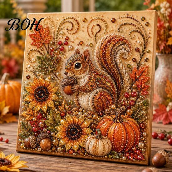 Relaxing Stress Relief Hobbies Autumn Faux Pearl Painting Kit, Fall Theme Art DIY Kit for Craft Sets Adults Adults, Fox Pumpkin 3D Set Thanksgiving