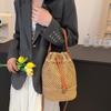 Летние соломенные сумки через плечо, женская сумка-ведро с завязками, плетеные вручную сумки из рафии, повседневная женская пляжная сумка через плечо