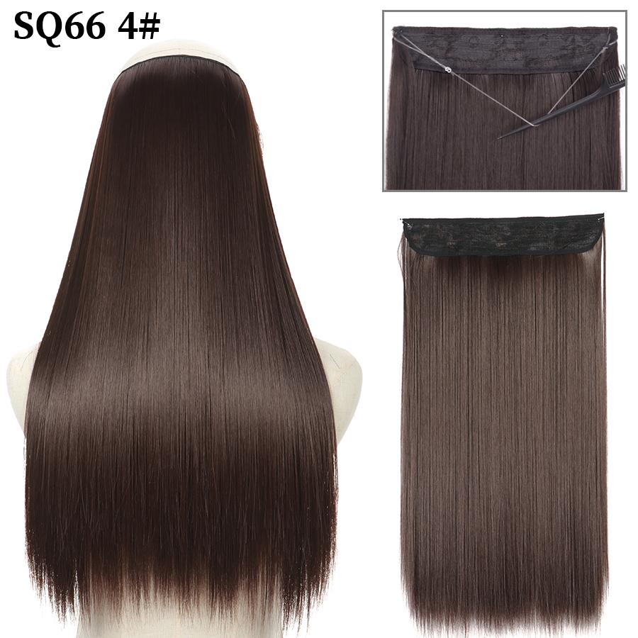 MISS WIG Synthetic Invisible Fish Wire No Clip Wavy Hair Extensions Long Hairpiece Natural Black Brown Blonde for Women Fake Hair Piece