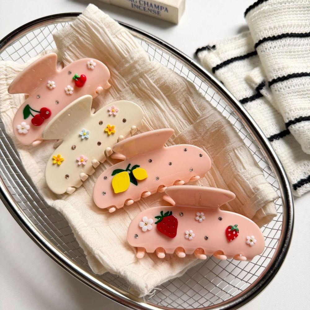 Rhinestone Decor Hair Barrettes Floral Decor Hair Jaw Clips Sweet Style Shark Hair Clips For Women