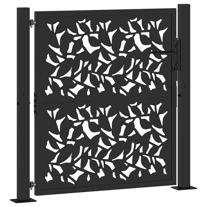 VidaXL Garden Gate Black 105x106 Cm Steel Leaf Design, Fence Gate, Outdoor Gate, Metal Gate, 4100959