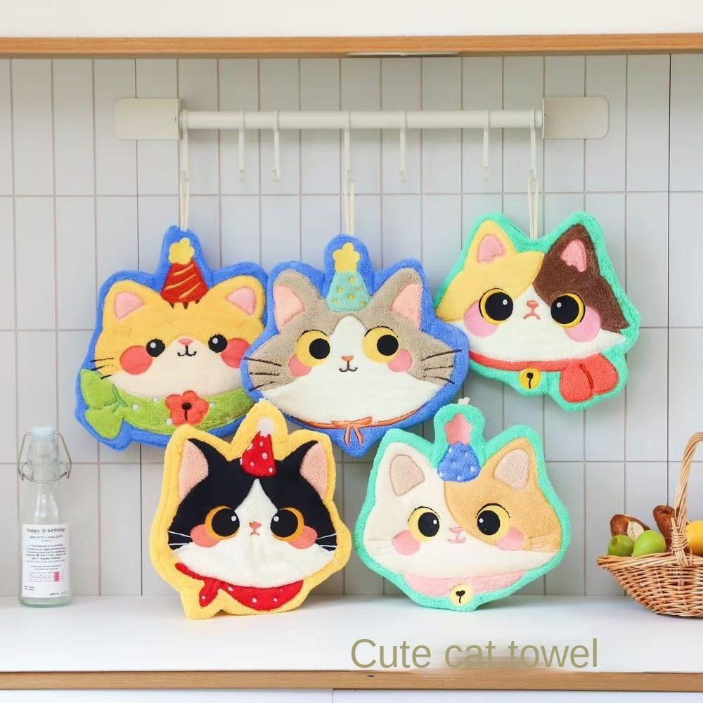 Soft Hand Towel Cute Cat Washcloth Durable Toilet Handkerchief  Kitchen