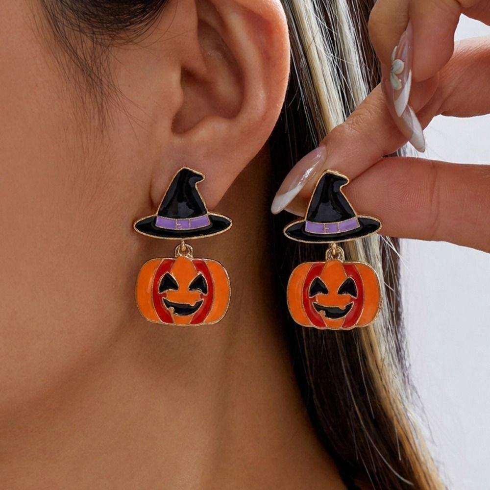 Zircon Pumpkin Ear Studs Crystal Long Tassel Drop Earrings Witch Hat Dangle Earrings Cosplay